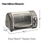 Hamilton Beach 4 Slice Countertop Toaster Oven with Easy Reach Roll-Top Door, Bake, Broil & Toast Functions, Silver