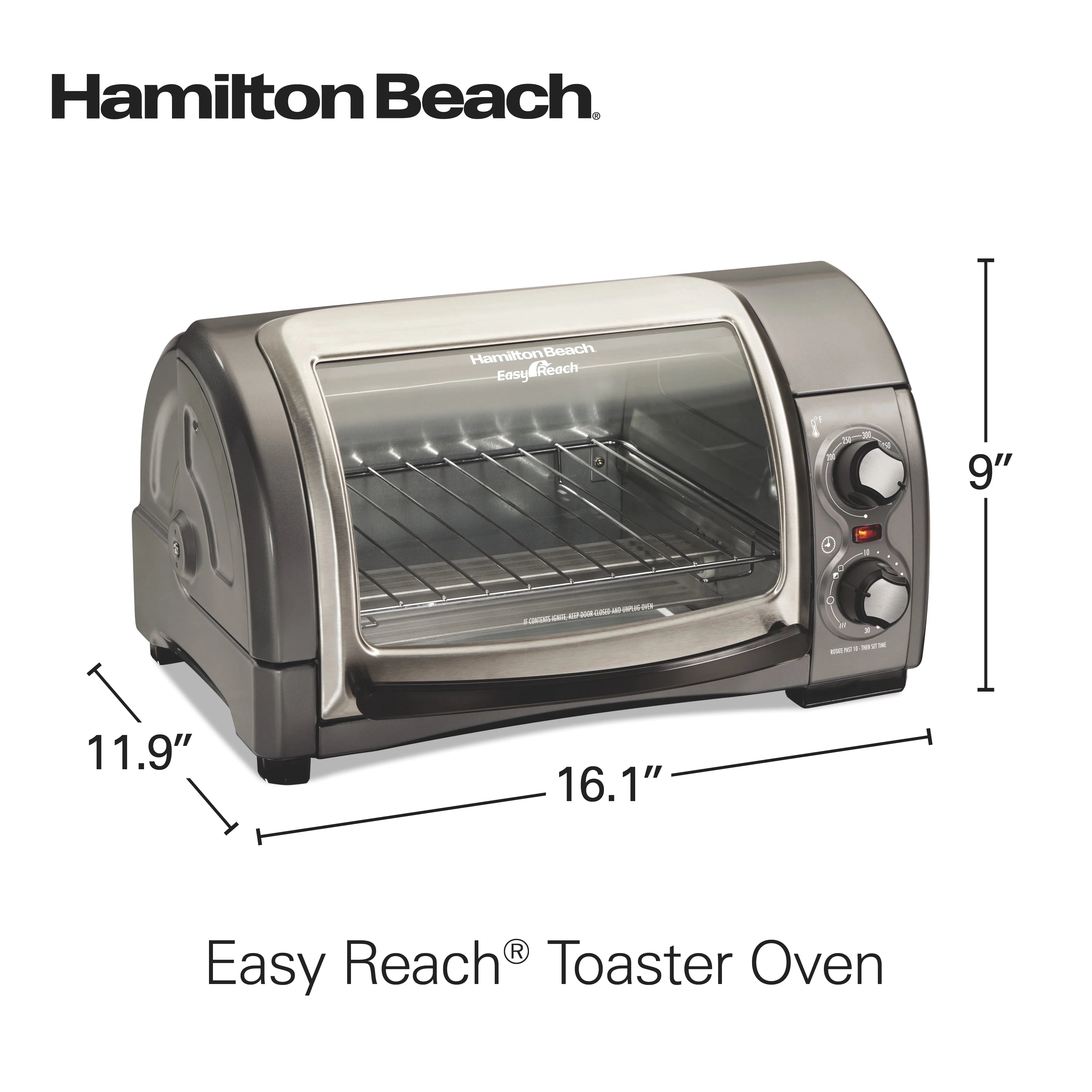 Hamilton Beach 4 Slice Countertop Toaster Oven with Easy Reach Roll-Top Door, Bake, Broil & Toast Functions, Silver