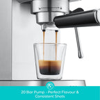CASABREWS 5418Basic Espresso Machine with 20-Bar pressure, 34 oz Water Tank, with Milk Frother, Silver