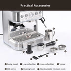 Espresso Machine with Built-in Grinder,Italian ULKA 15 Bar Espresso Machine - 85oz Water Tank, Dual PID Control, Milk Frother & Auto-Cleaning for Perfect Lattes and Cappuccinos