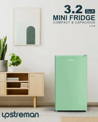 Upstreman 3.2 Cu.Ft Mini Fridge with Freezer, Single Door Mini Fridge, Dorm Fridge, Adjustable Thermostat, Mini Refrigerator for Bedroom, Office, Dorm, Green-BR321