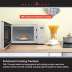 Open Box Magic Chef 0.9 Cubic Feet 900 Watt Stainless Microwave Oven, White