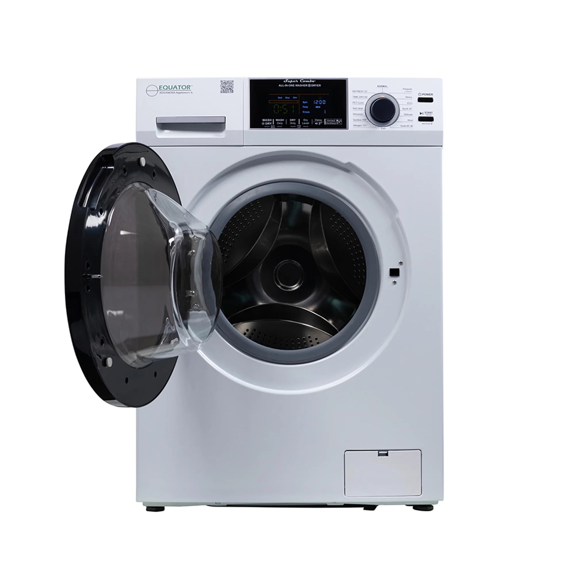 Equator Combination Washer Dryer Ventless/Vented Pet cycle 1.62cf/15lbs 110V with Adjustable legs