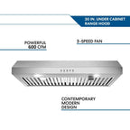 SNDOAS New 30 inch Kitchen Stainless Range Hood 3-Speed Under Cabinet Exhaust Vent with Filter 120V