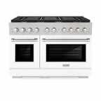 ZLINE 48 in. 6.7 cu. ft. Paramount Double Oven Gas Range with 8 Burner Cooktop in DuraSnow Stainless Steel with White Matte Doors (SGRS-WM-48)