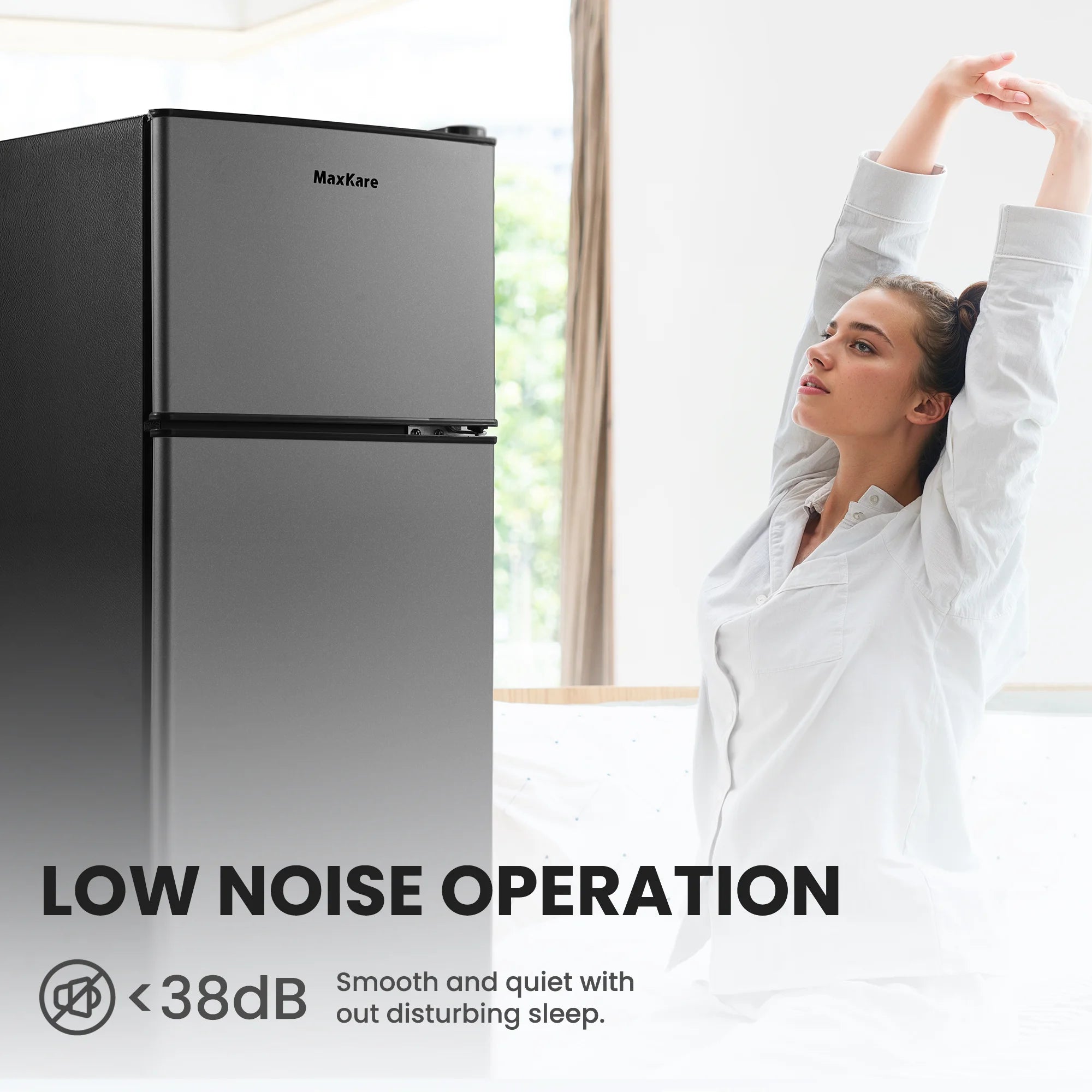 MaxKare 3.6 Cu.ft Mini Fridge with Freezer 2-Door Compact Refrigerator for Dorm, Office, Bar, RV, Bedroom, Silver
