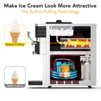 Entcook 3 Flavors Commercial Ice Cream Maker, 5.8-8 Gal/H Countertop Soft Serve Ice Cream Yogurt Machine with LCD Display