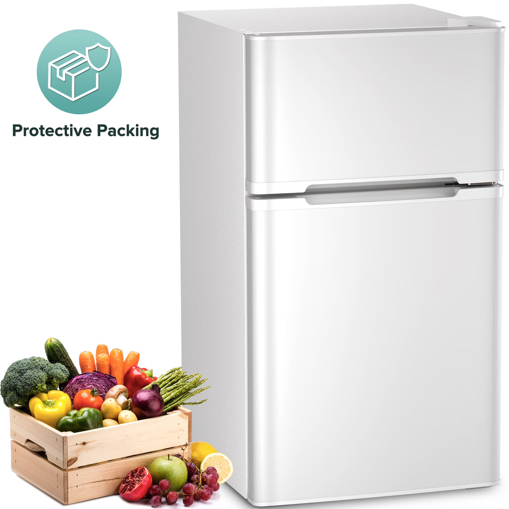 Moifoi 3.2 Cu.Ft Two-Door Compact Refrigerator, Stainless Steel Door, Black