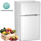 Moifoi 3.2 Cu.Ft Two-Door Compact Refrigerator, Stainless Steel Door, Black