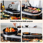 ZXMT 2 in 1 Electric Hot Pot with Grill Combo 2100W Indoor Griddle Dual Temperature Control Non-Stick Korean BBQ Shabu Pan