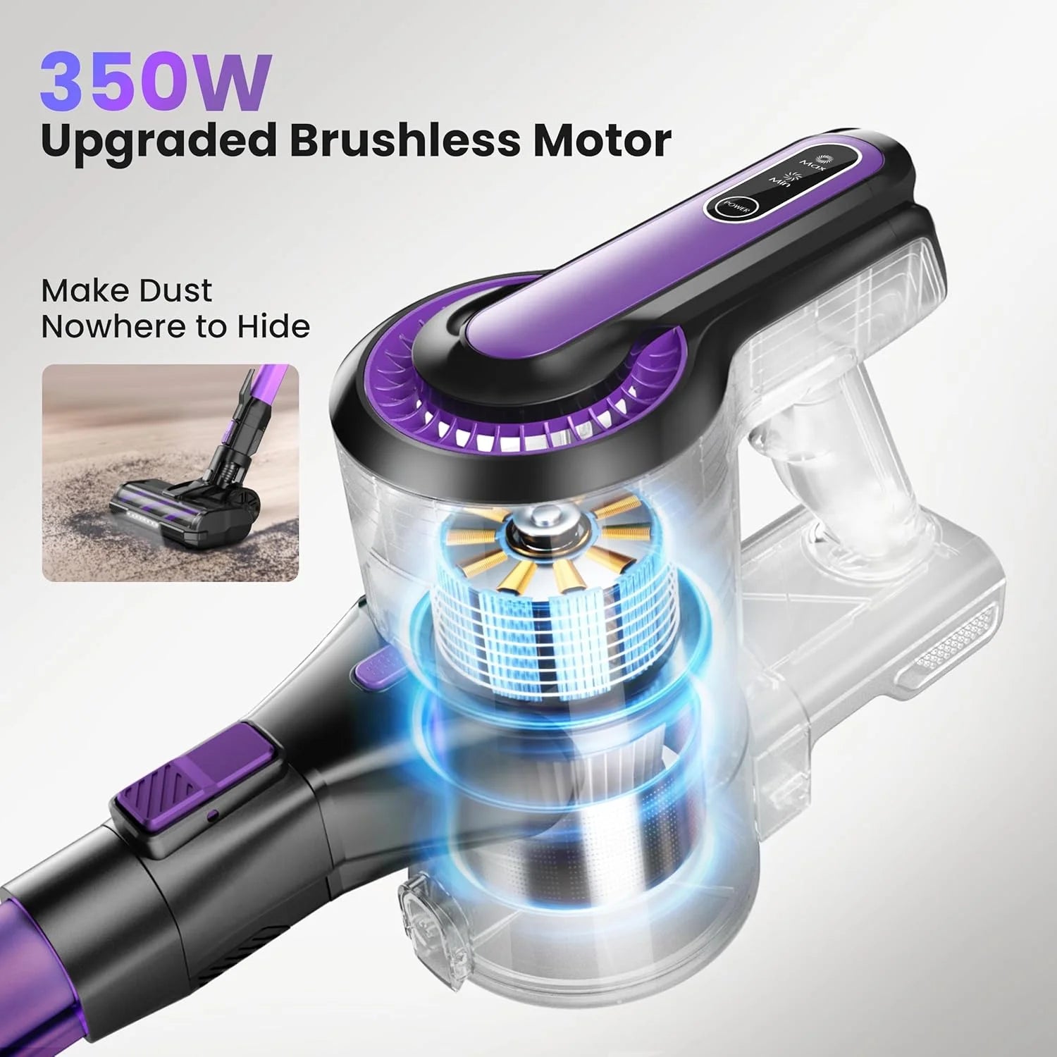 POWEART Cordless Vacuum Cleaner, 30Kpa 350W Powerful Stick Vacuum, 8 in 1 Self-Standing Rechargeable Battery Vacuum Up to 55min Runtime, Lightweight Cordless Vacuum for Pet Hair Hard Floor Carpet