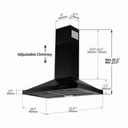 24 inch Wall Mounted Range Hood Kitchen Stove Vent Hood 450 CFM 3-Speed Fan
