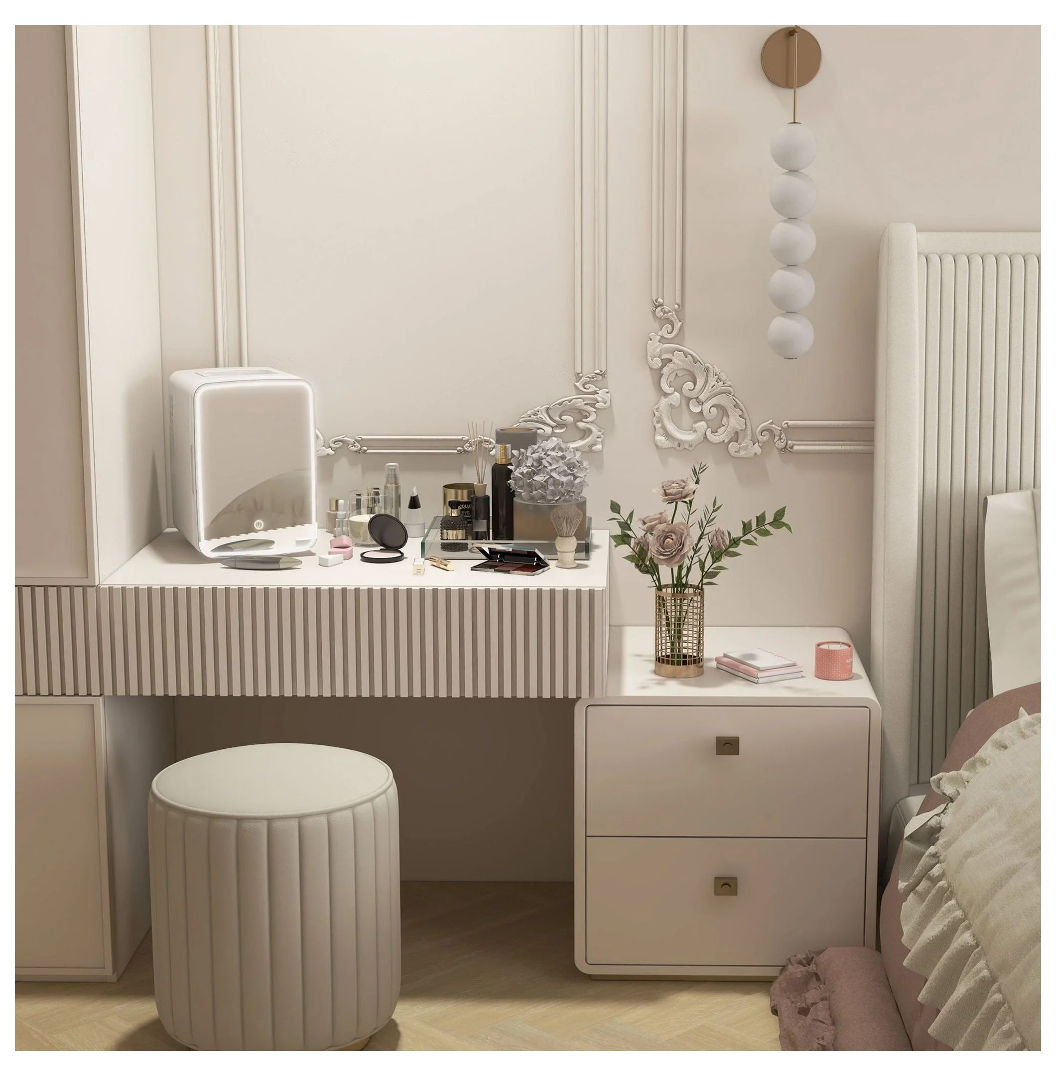 Skincare Fridge with Mirror - 10L Mini Beauty Refrigerator - Cooler & Warmer - LED Lighted - for Bedroom, Car, Skincare & Beverages - AC/DC Powered