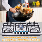 Tohu Stainless Steel Stove 3.3kW 5-Burner Closed Chassis Propane Cooktop for Outdoor/Indoor Cooking