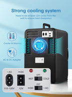 15L Mini Fridge, 21 Can Bedroom Refrigerator, Portable Cooler &Warmer, Beverage & Skincare, 110V/12V, Black