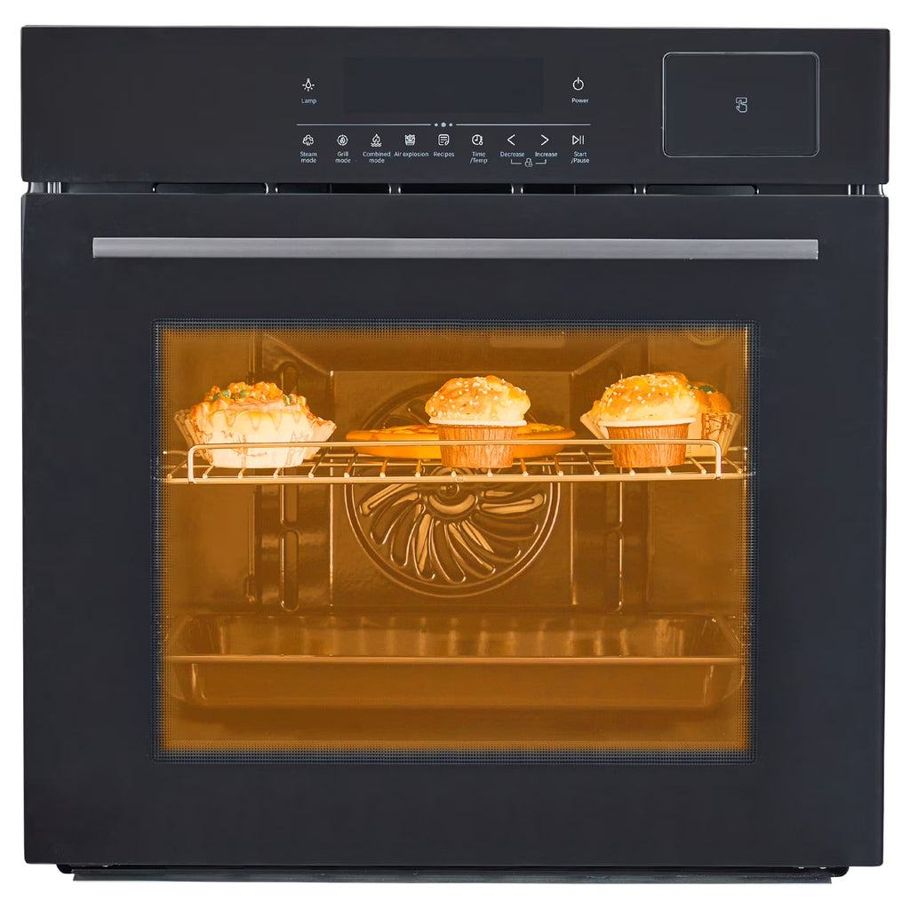 Garvee 24" Single Wall Oven with 108 Smart Menu 8 Baking Modes,3000W 2.5 CF Convection Oven with Steam & Air Fry Function,Stainless Steel,Touch Control Colorful LED Screen