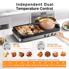 Sunmaki Portable Double Induction Cooktop with Removable Griddle Pan Non-stick, 1800W 2 burner Induction Hot Plate With Sensor Touch 9 Power Levels, 99 Min Timer,Great for Family Party