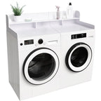 Wood 2-Tier Washer Dryer Countertop with 2.75" H Guard Rails, 54" W x 27.5" D Washer Dryer Topper with Non-Slip Pads for Laundry Room Organization and Storage, White