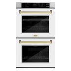 ZLINE 30 in. Autograph Edition Professional Convection Double Wall Oven with Air Fry and Self Clean in DuraSnow Stainless Steel with White Matte Doors and Champagne Bronze Handles (WADSZ-WM-30-CB)