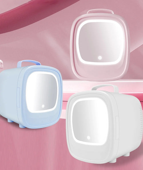 6L Beauty Mini Fridge Skincare Refrigerator with Touch Screen Led Makeup Mirror for Car Skincare Cosmetics Blue
