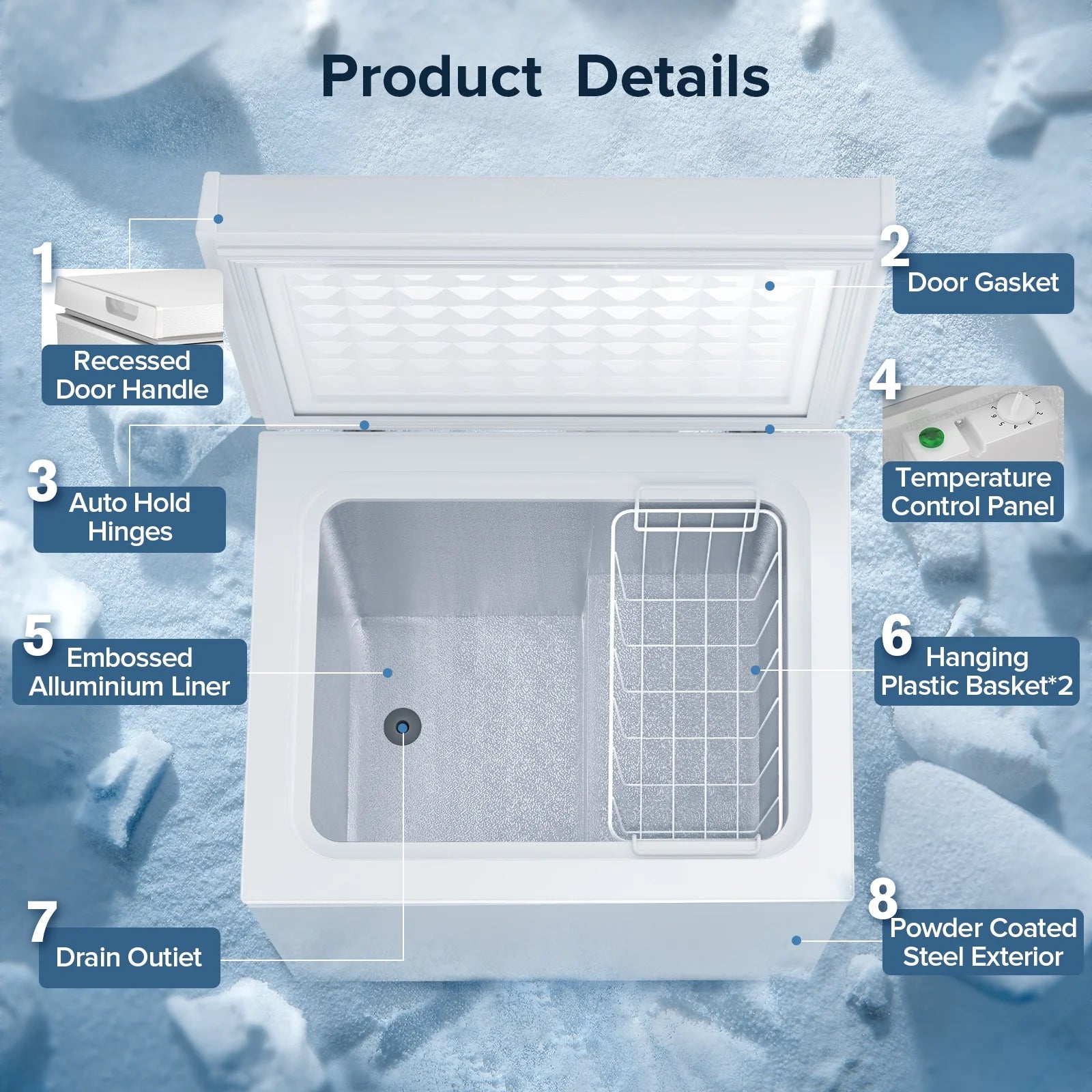 AUSEO Compact Freezer 3.5 cu ft Environmental Chest Freezer, Mini Freezer with 7 Gear Adjustable Temperature, Removable Storage Basket, Energy Saving, White