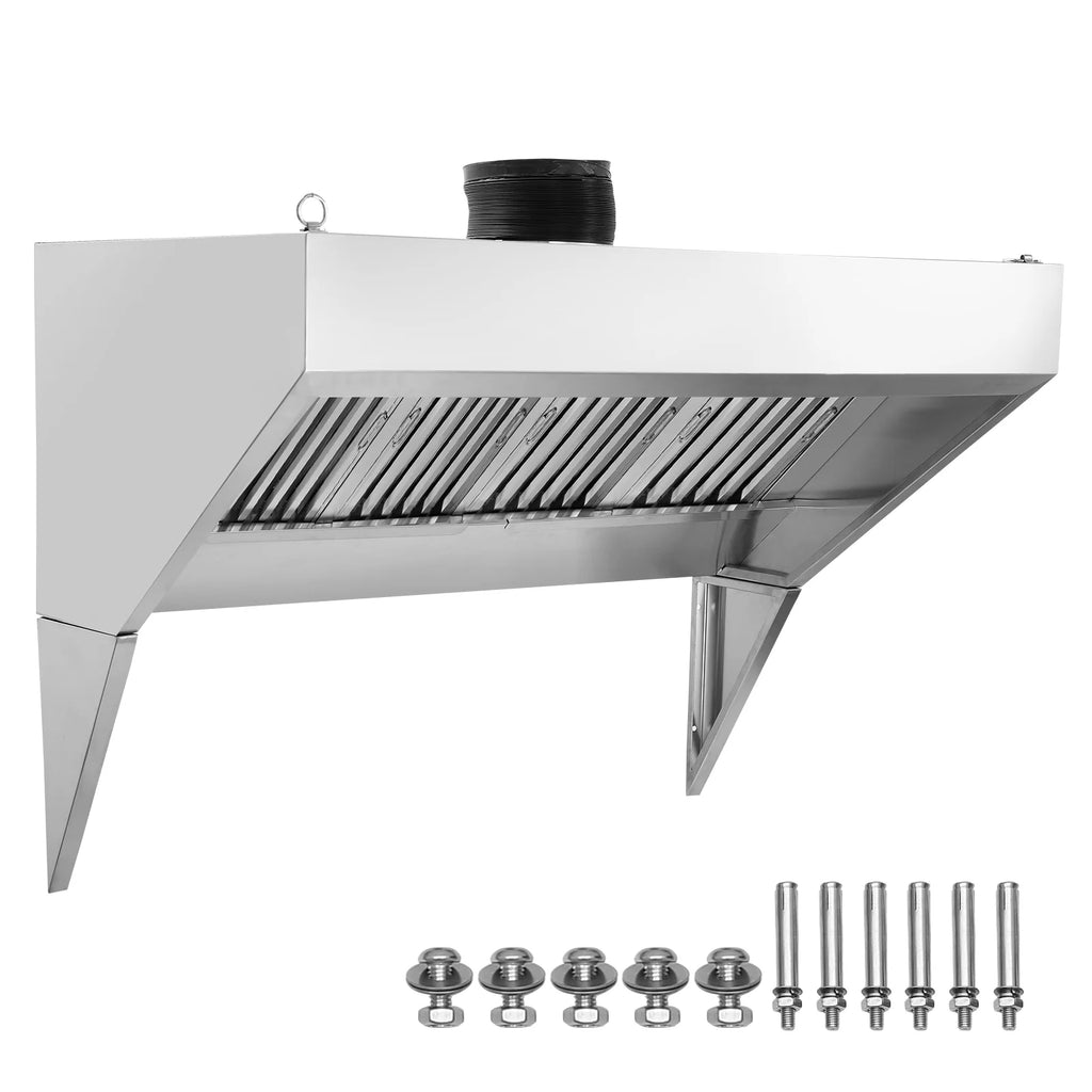 KFFKFF 9FT Stainless Steel Exhaust Hood for Commercial Use, Suitable for Food Trucks and Concession Trailers, Includes 4 Removable U-shaped Grease Filtration Meshes, Durable and Resists Corrosion