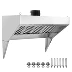 KFFKFF 9FT Stainless Steel Exhaust Hood for Commercial Use, Suitable for Food Trucks and Concession Trailers, Includes 4 Removable U-shaped Grease Filtration Meshes, Durable and Resists Corrosion