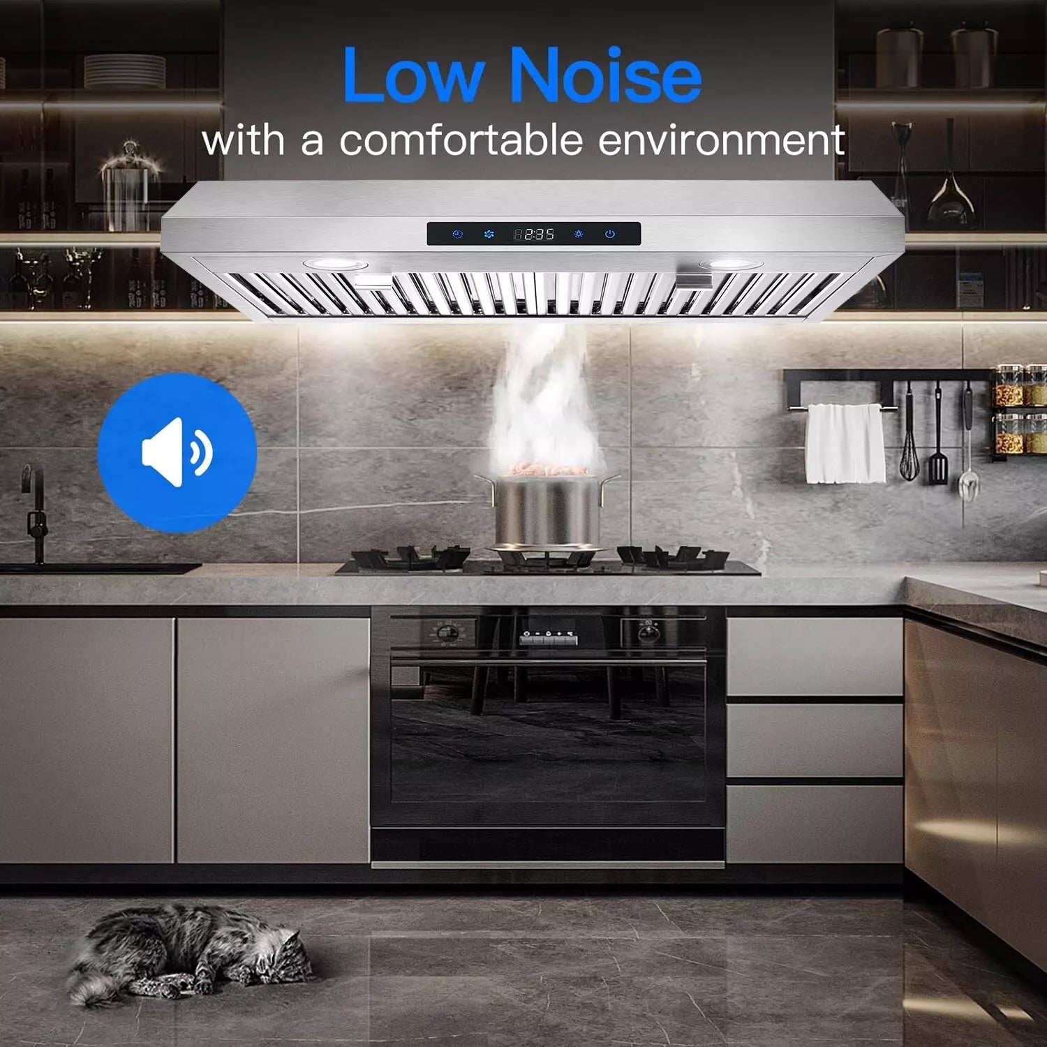 Under Cabinet Range Hood 30 inch Stainless Steel Kitchen Hood 600 CFM Stove Filter Touch Control LED Lights