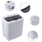 Hassch Semi-Automatic Washing Machine with 2 Tub, Compact Laundry Machine with Built-in Drain for Home, Apartment, Gray