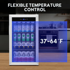 Nipus 17.52 inch Beverage Refrigerator Cooler,120 Cans Capacity with Glass Door for Soda Wine Beer, with Adjustable Removable Shelves, Black