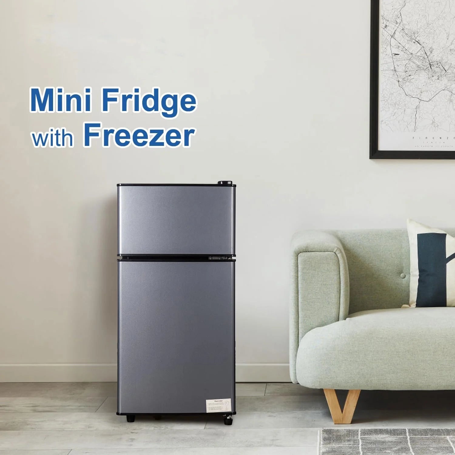 3.5 Cu.Ft Mini Fridge Freezer, 2 Door Small Refrigerator, 7 Level Adjustable Thermostat Freezer Fridge for Living Room, Kitchen and Apartment, Sivelr