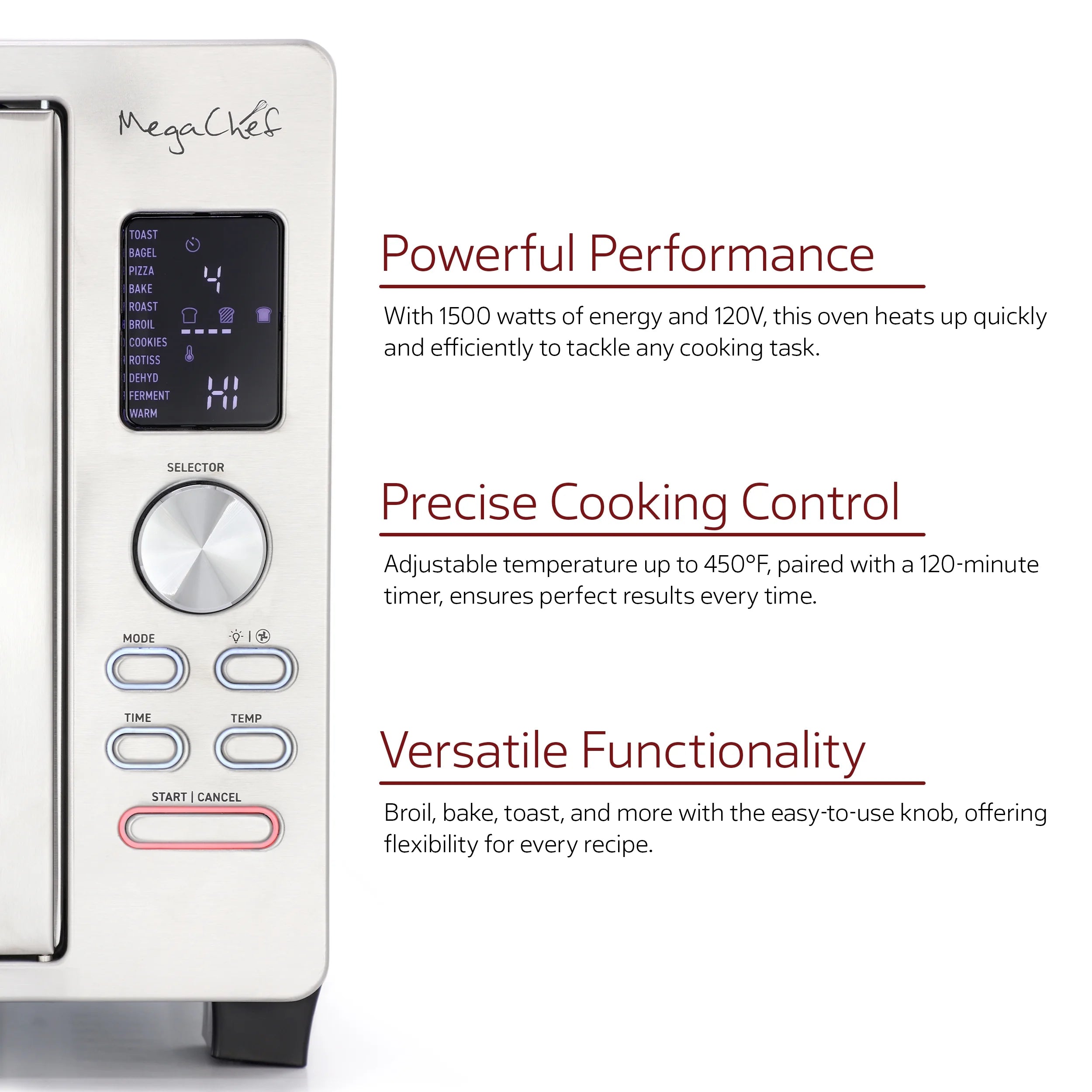 MegaChef 30 Quart Digital French Door Multi-Function Electric Convection Toaster Oven with Rotisserie Set