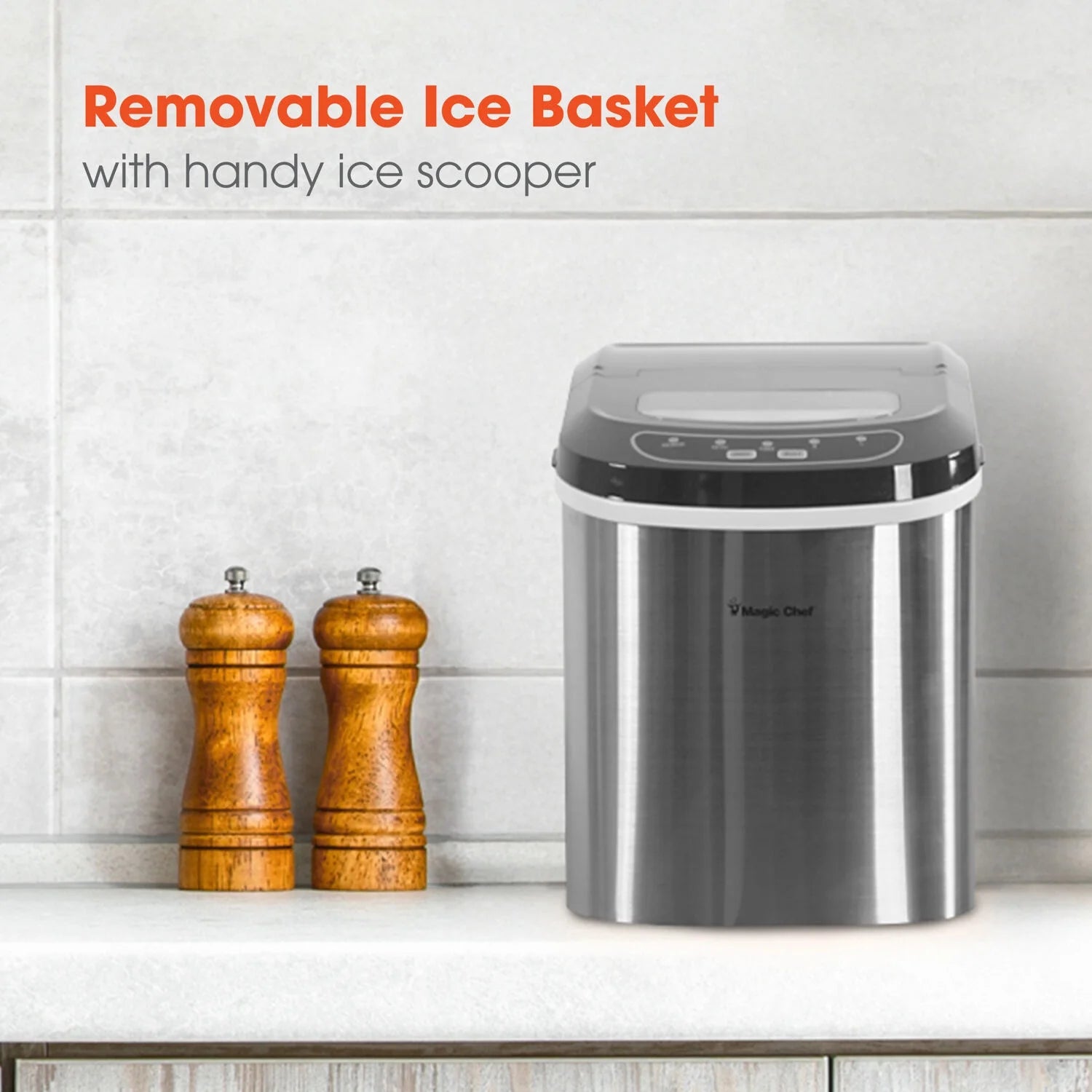 Magic Chef 27 lb Capacity Portable Countertop Ice Maker, Stainless Steel (Bullet Ice)