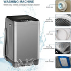 Kcpolre Portable Washing Machine, 25 lbs Full Automatic Washer with 10 Programs & 8 Water Levels, Top Load Clothes Washing Machines with LED Display for Home, Apartment, Grey