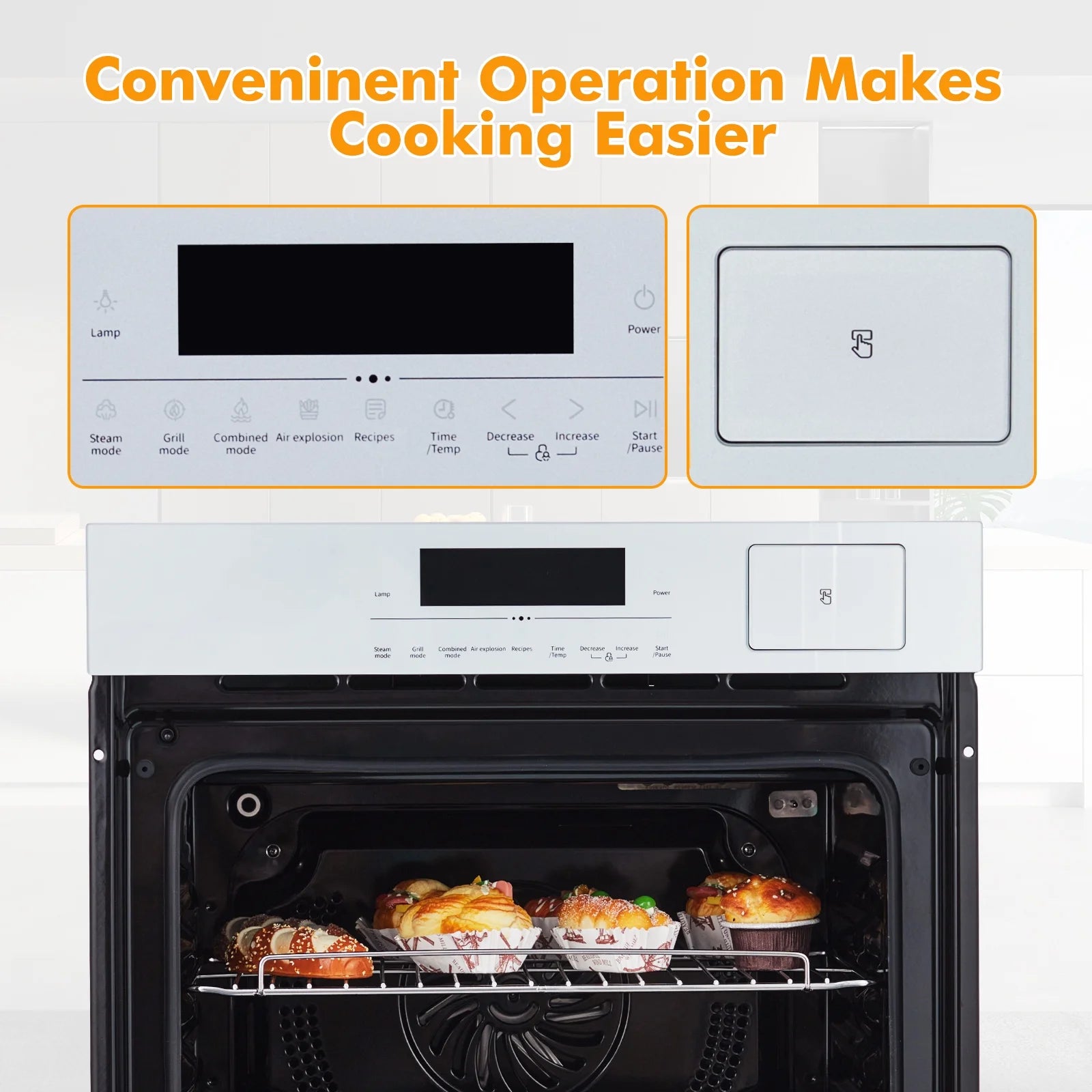 24" Electric Wall Ovens, Stainless Steel Single Wall Ovens With 8 Baking Modes 2.5Cu.Ft 3000W Electric Oven With Timer And Safety Lock 360�� Convection Airfryer