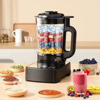 PRASKY Countertop Blender with Heating, 53oz Glass Jar, Nut Milk Maker, Homemade Soy, Soup, Ice, Multifunction Blender for Kitchen with Portable Metal Insulated Cup (Black)