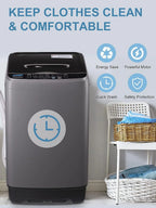 17.7 lbs Full Automatic Washing Machine with LED Display Compact Washing Machine with Drain Dump, 10 Wash Programs and 8 Water Levels Ideal for Dorms, Apartments, Grey