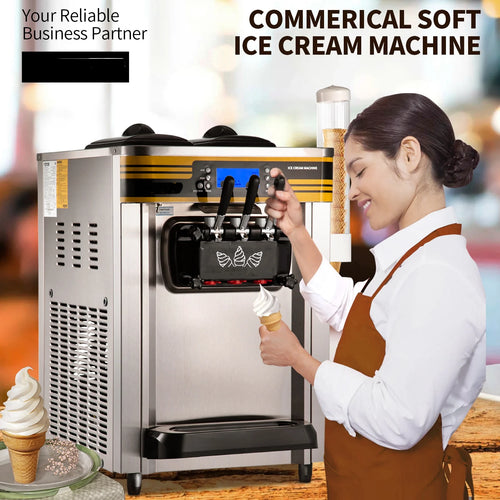 BENTISM Commercial Ice Cream Maker, 22-30L/H Yield, 2350W Countertop Soft Serve Machine w/ 2x6L Hopper 2L Cylinder LCD Panel Puffing Shortage Alarm, Frozen Yogurt Maker for Restaurant Snack Bar