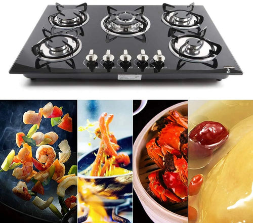 30"Gas Cooktop 5 Burners Gas Stove Cooktop NG Gas Stove Black for Kitchen