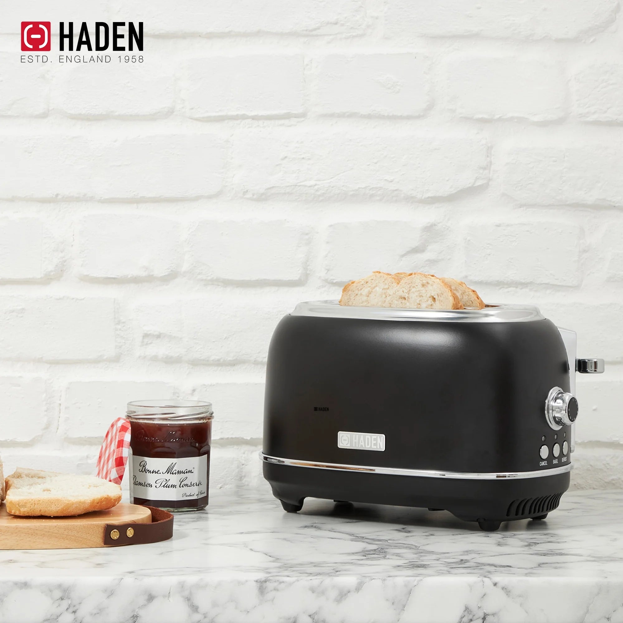 Haden Heritage 1.7 Liter Electric Kettle with 2 Slice Bread Toaster, White