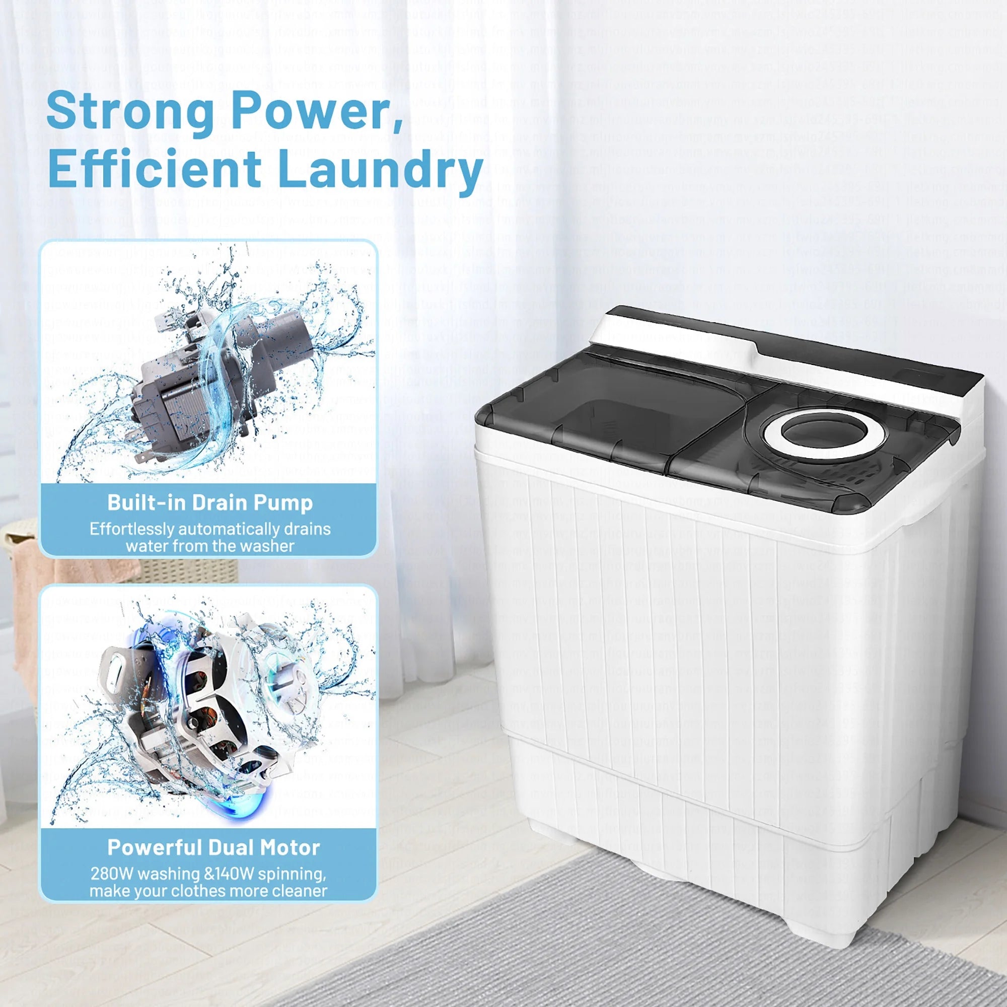 Costway 26lbs Portable Semi-automatic Washing Machine W/Built-in Drain Pump Grey