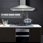 Zomagas 24 inch Wall Mount Range Hood 450CFM Exhaust Vent Stainless with Dishwasher Clean Filter 120V