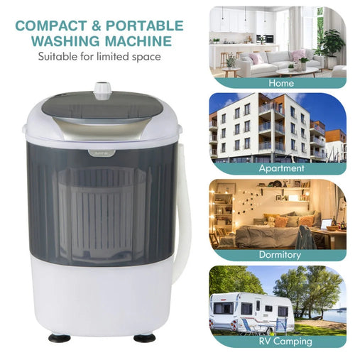 Barara King Washing Machine, Laundry Washer, Portable Mini Washing Machine Semi-Automatic Washer and Spinner Combo with Single Tub-Gray