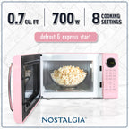 Nostalgia Retro Microwave Oven - 0.7 Cu Ft & 700-Watt Countertop Microwave with Glass Turntable, Child Safety Lock, 8 Auto-Cook Programs & Digital Clock - Aqua