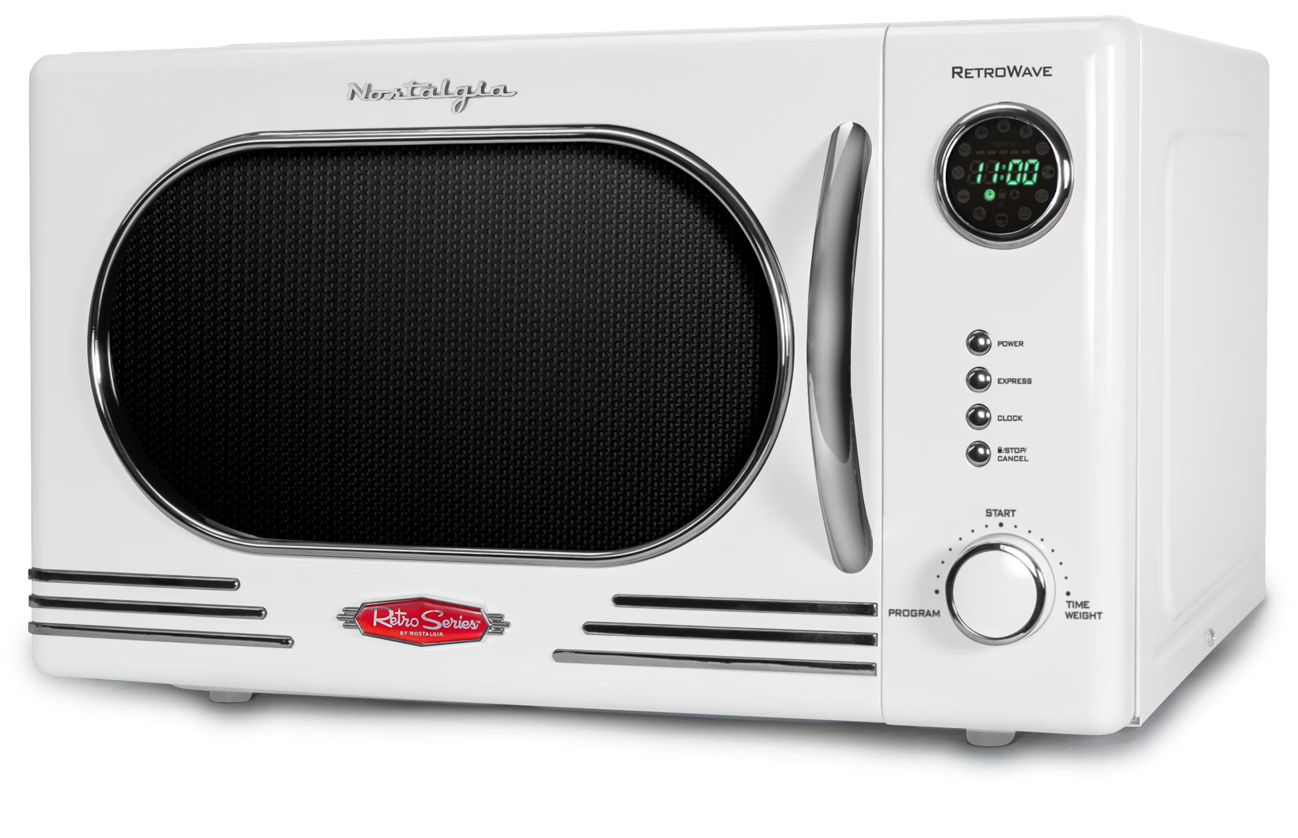Nostalgia Retro Countertop Microwave Oven - Large 1000-Watt - 1.1 cu ft - 12 Pre-Programmed Cooking Settings - Digital Clock - Kitchen Appliances - Black