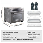 12-In-1 air-fried toaster oven, 25L convection table oven, 1700W stainless steel with pizza pan, rack and gloves, 12-slice and 12-inch pizza capacity