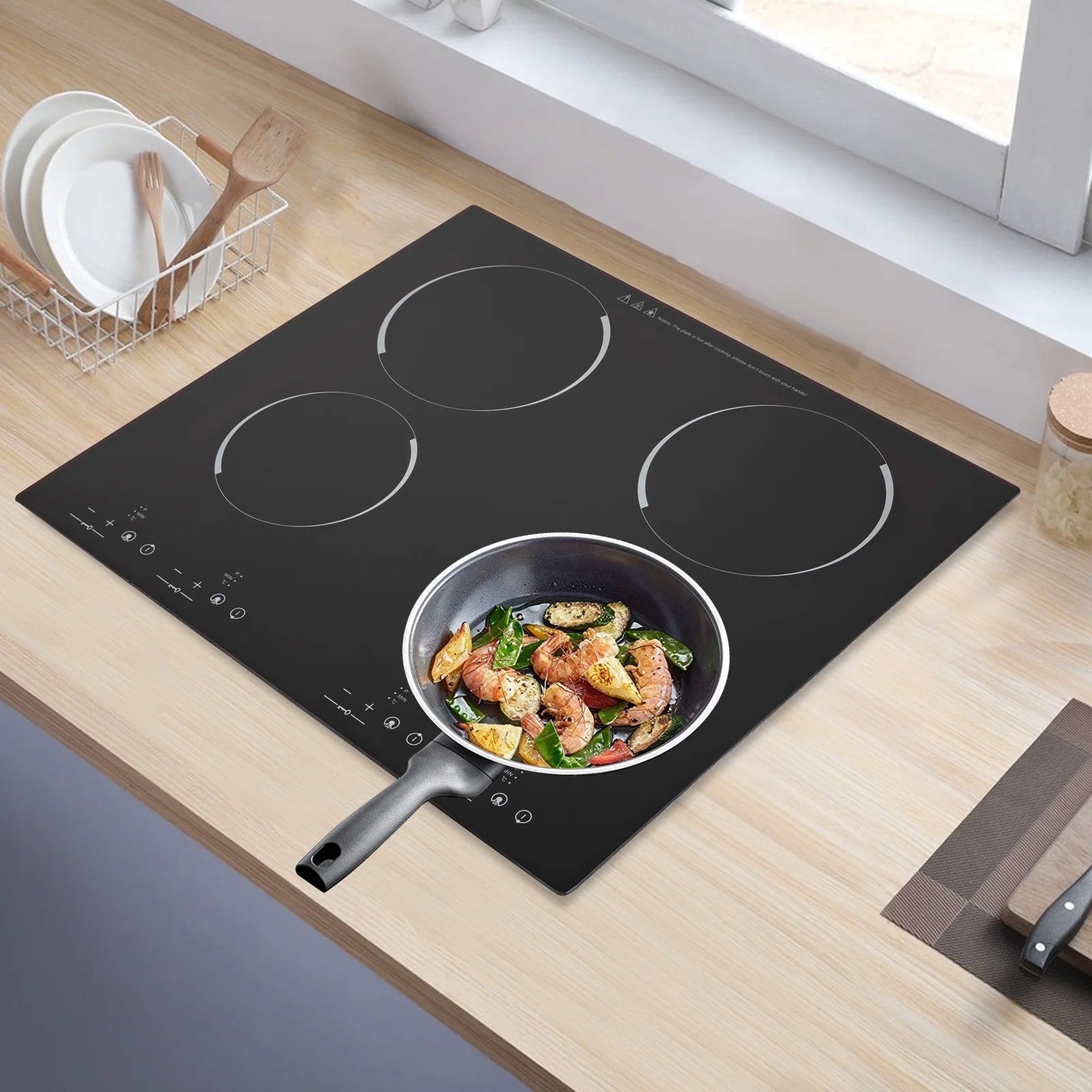 Peakora Electric Cooktop, Built-in Cooktop 3000W, Electric Stove Top with 4 Electric Burners, 9 Heating Level, Kid Safety Lock, Sensor Touch Control, 110V