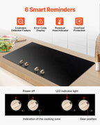 KFFKFF Induction Stove, 6600W 5 Burner Built-in Electric Cooktops, with Knob Control, 12 Heat Settings, Glass Top, Automatic Power Off