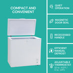 Koolatron Large Chest Freezer, 7.0 cu ft (195L),Manual Defrost Deep Freeze, Storage Basket, Space-Saving Flat Back, Stay-Open Lid, Front-Access Drain, White