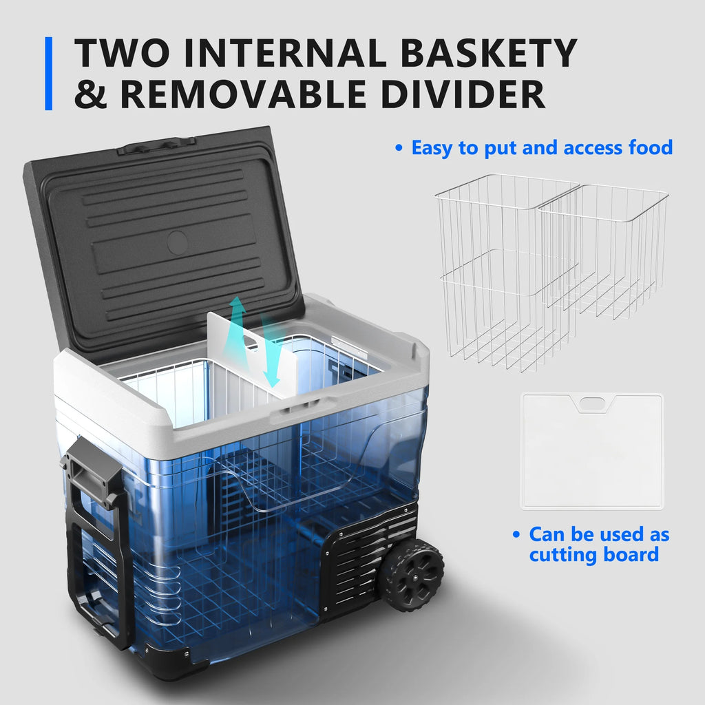 Simzlife 12V Car Refrigerator, 37QT Electric Cooler DC/AC, -4�H~68�H, RV Freezer Fridge Cooler with Wheels & 2 Baskets